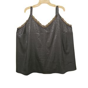 Lane Bryant Silky Green Printed‎ Cami Lace Trim, Size 24